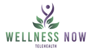 Logo: "Wellness Now" with green/purple design of a person, leaves, and "Telehealth."