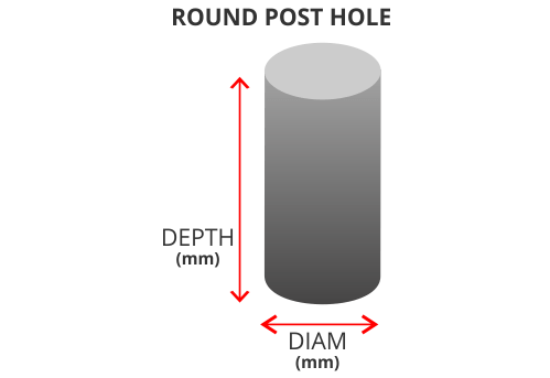 Diagram of a cylindrical post hole. Labeled dimensions — Easy Mix Concrete in Berkeley Vale, NSW