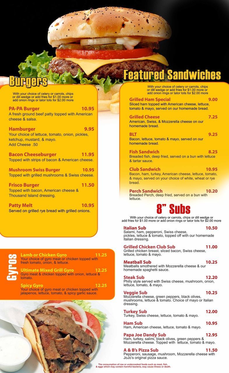 Jo-Jo's Original Pizzeria, Andy & Barney's Sports Bar, and Pap Joe's Saloon Menu in Toledo and Sylvania, Ohio - page 3