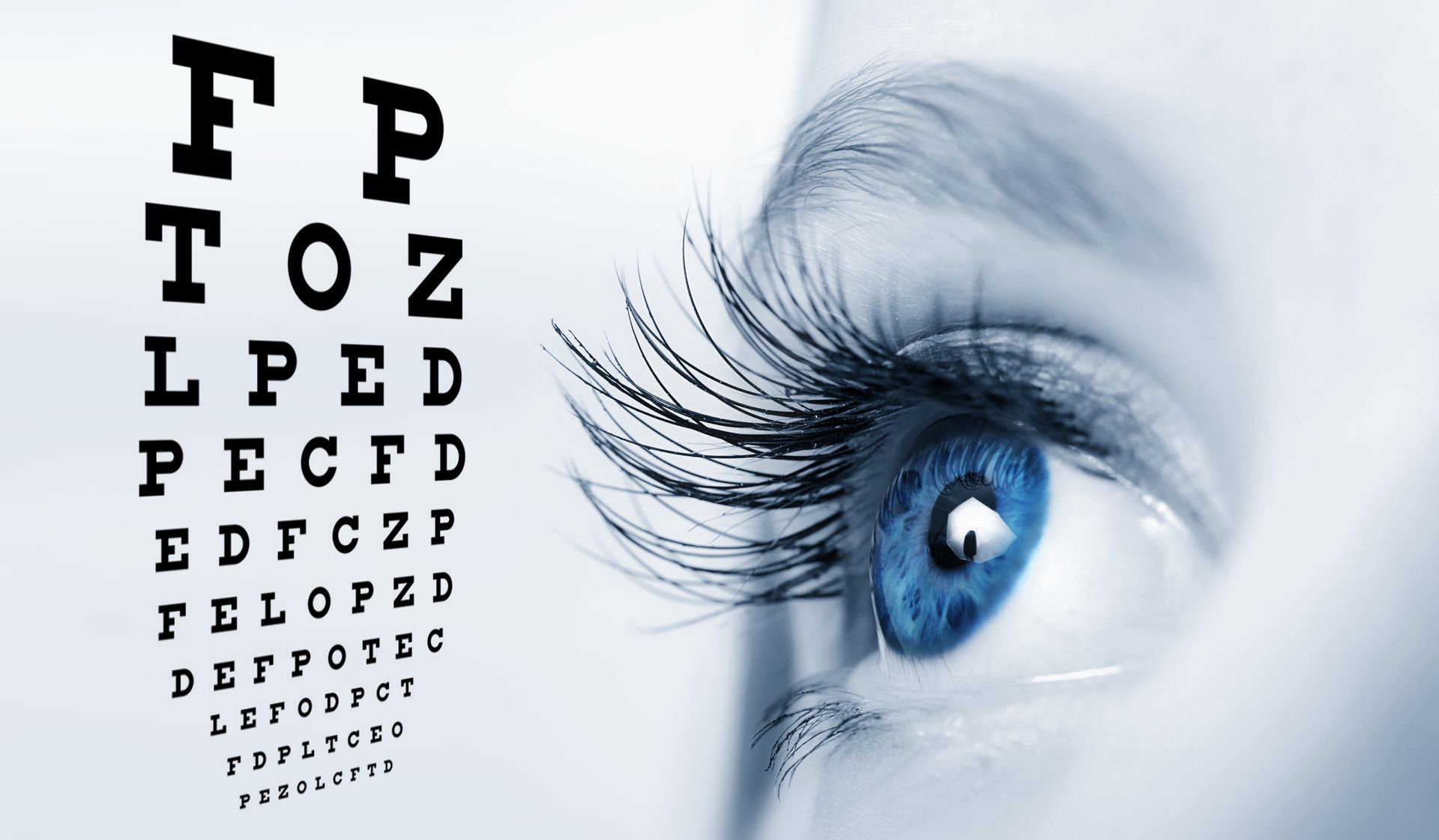 Close-up of a human eye and vision testing chart used by a professional eye care doctor. Close-up of a human eye and vision testing chart used by a professional eye care doctor.