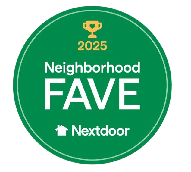 Green Nextdoor Neighborhood FAVE award badge for 2025, with a golden trophy icon.