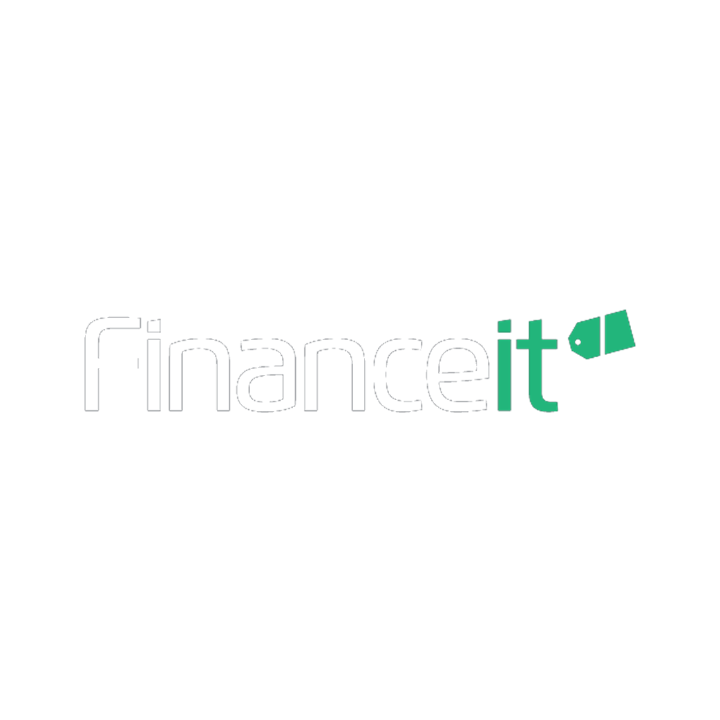 Logo Financeit en gris clair et vert avec une icône verte sur fond blanc