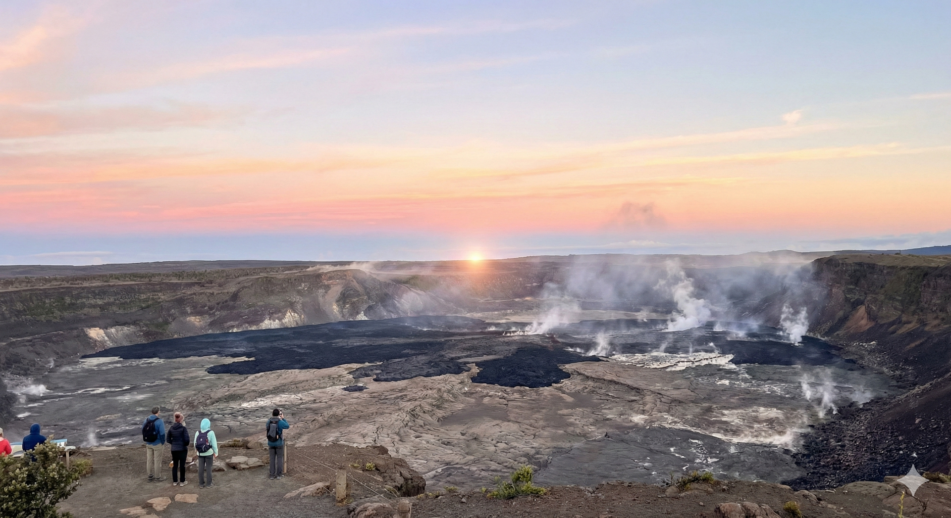 Sunrise over volcanic caldera