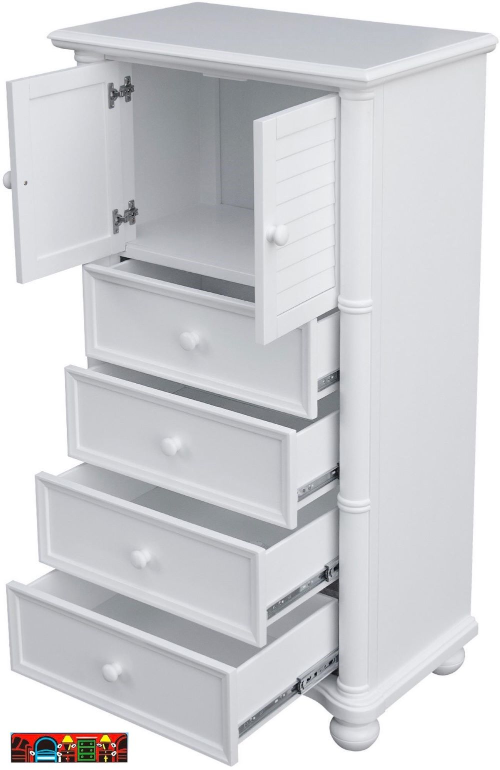 Beachfront Gentemans Chest / Lingerie Chest, crafted from solid wood, featuring a white finish. Available at Bratz-CFW in Fort Myers FL. Open.