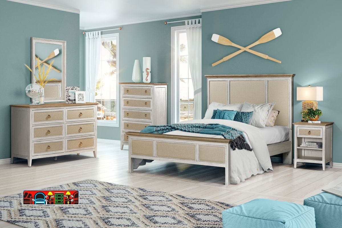 Captiva Island Coastal Bedroom Set, featuring a white and sand two-tone finish,