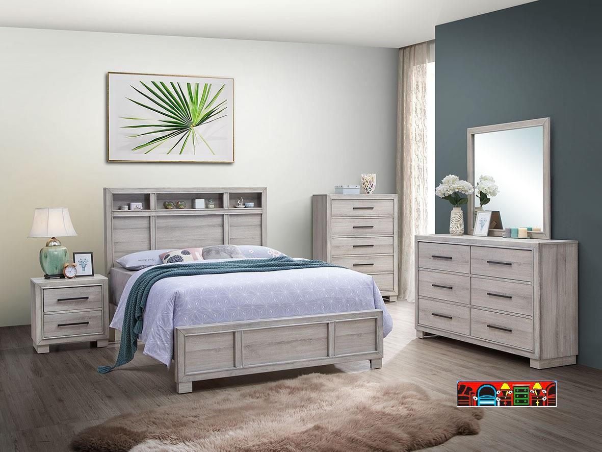 The Celia whitewash wood bedroom collection, which boasts a modern, clean design and includes a bed with built-in bookcase storage, is available at Bratz-CFW in Fort Myers, FL.
