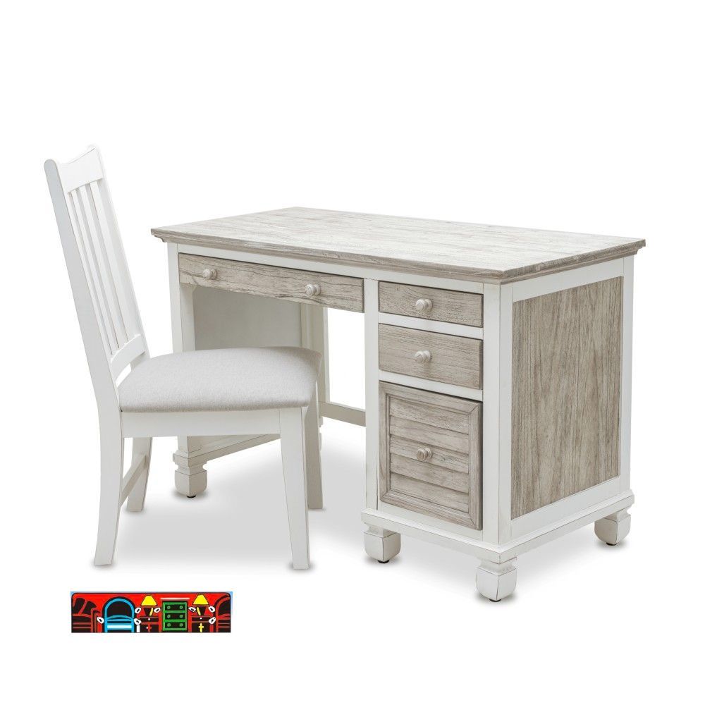 New Islamorada Grey & White wood Desk & Chair Set at Bratz Consignment Furniture Warehouse in Fort …