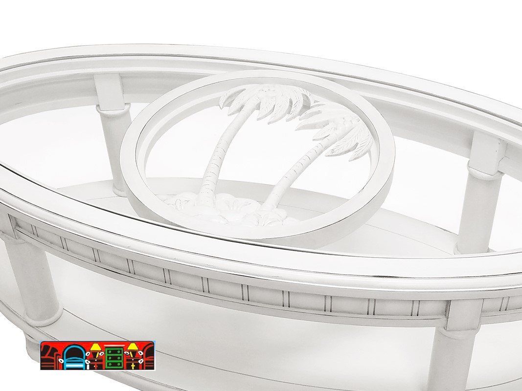 Round palm tree inserts suitable for an occasional table., 