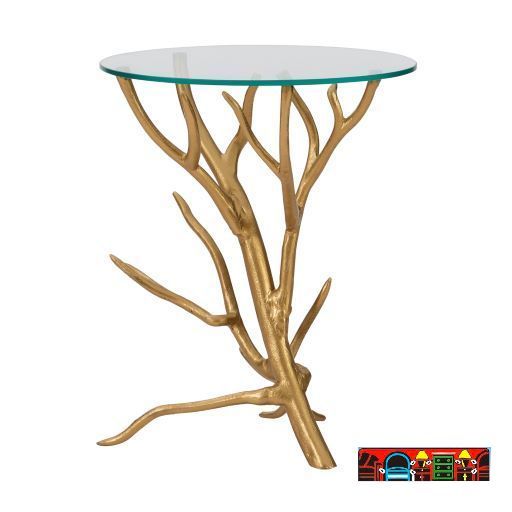 gold painted branches with a glass top end table for sale at bratz-cfw/fort myers fl.