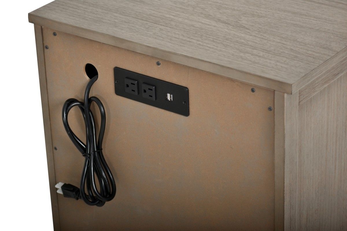 Bedroom nightstand with built-in electrical power supply.