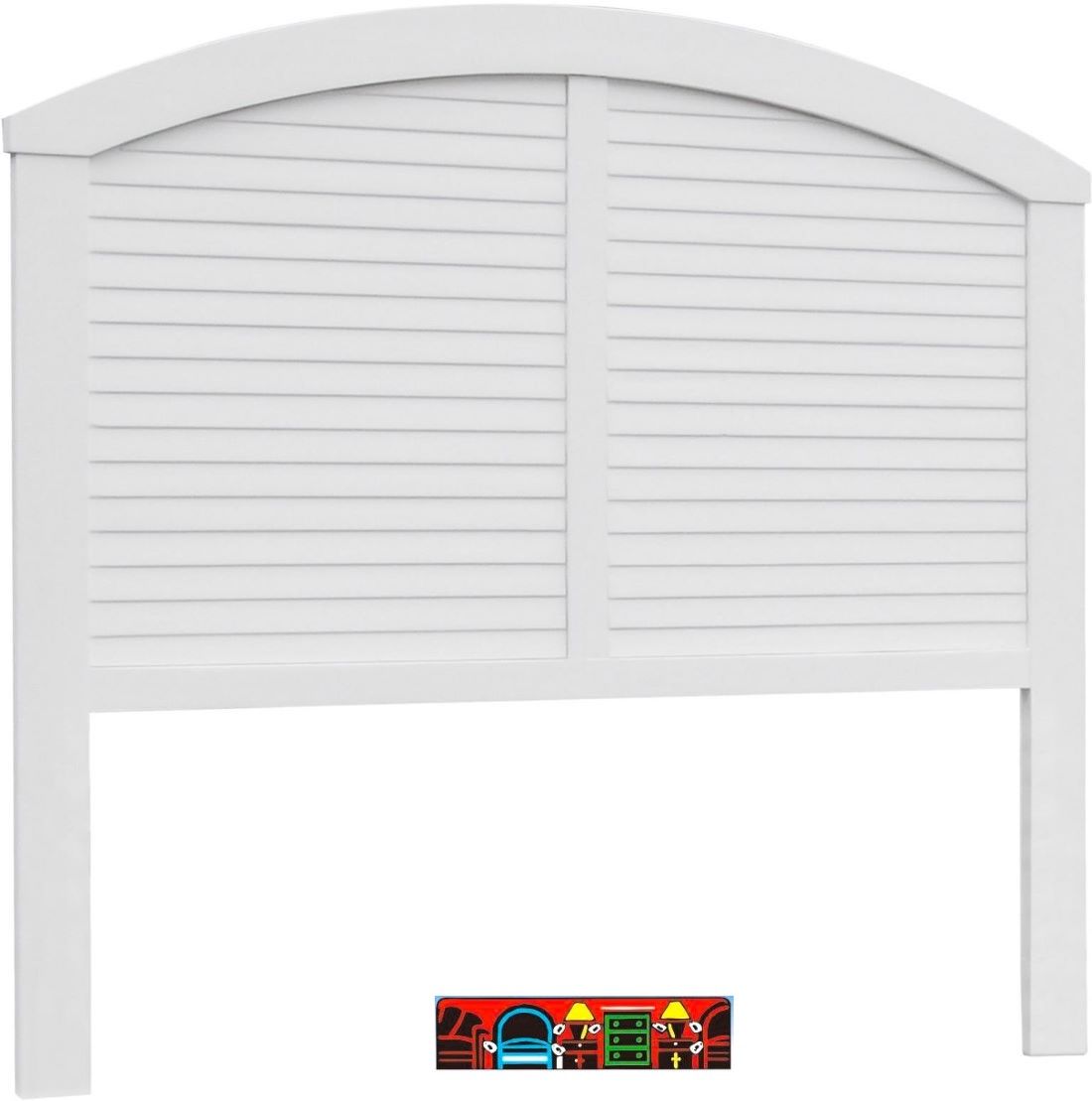 Sunset Headboard, crafted from solid wood, featuring a white finish, an arched center, and louver accents.