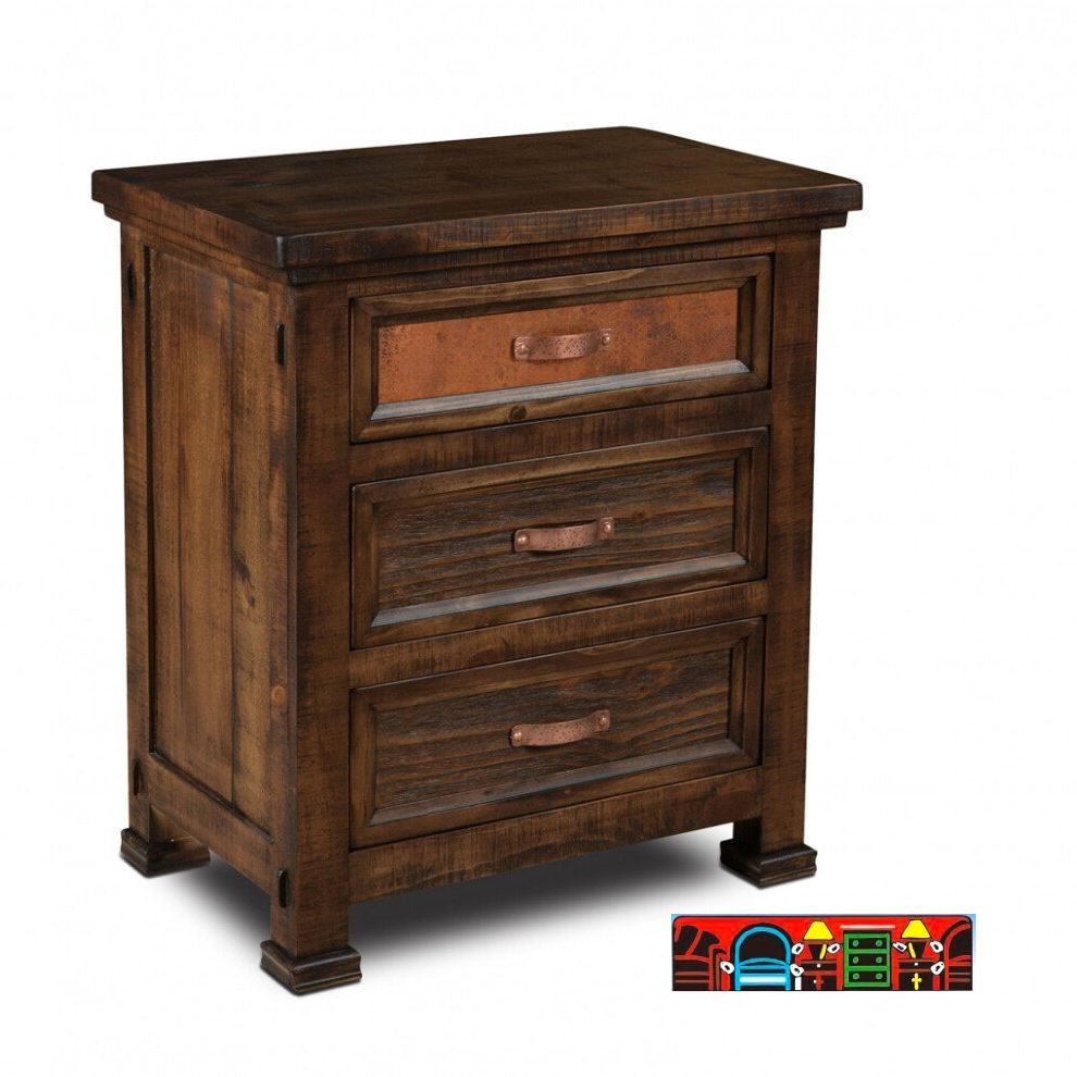 Copper Canyon Collection 3 Drawer Nightstand Dark solid wood with Copper Accents size 28 x 18 x 33 H for sale in Fort Myers Florida at Bratz Consignment Furniture Warehouse