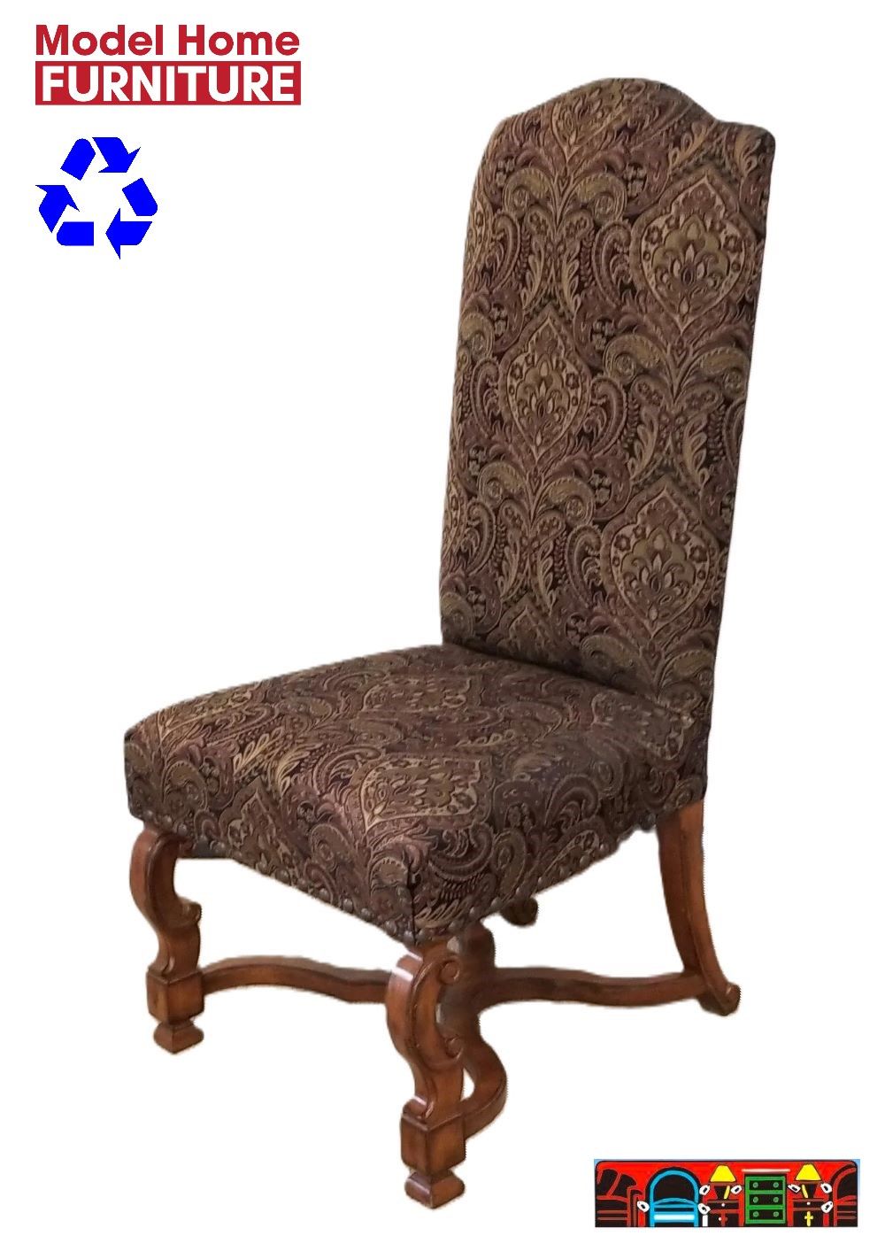 model home multicolor hi-back side chair with wood base & nailhead accents for sale at bratz-cfw/fort myers fl.