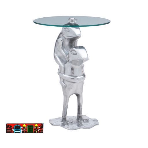 2 silver frogs with a glass top end table for sale at bratz-cfw/fort myers fl.