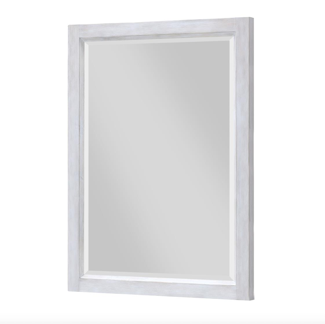 distressed white rectangle bedroom mirror