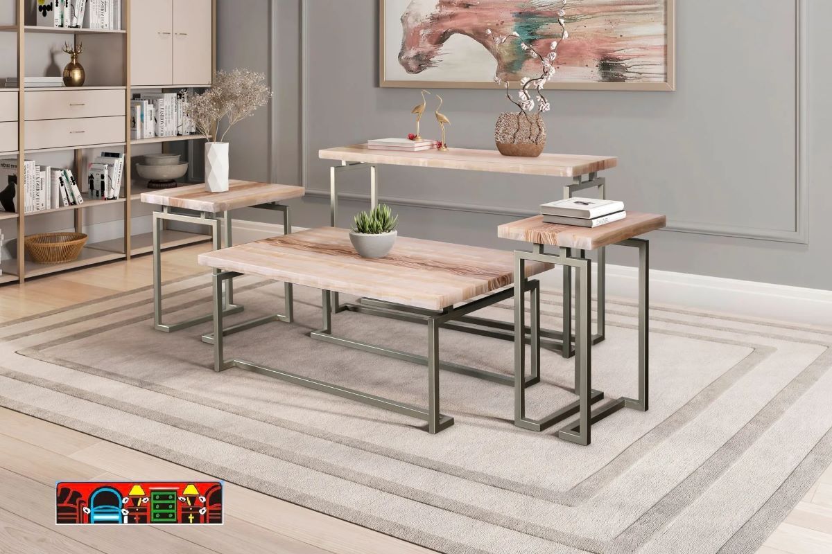 'Spectrum Occasional Tables feature an authentic Onyx stone top. The metal base is finished with a lacquer coating.'