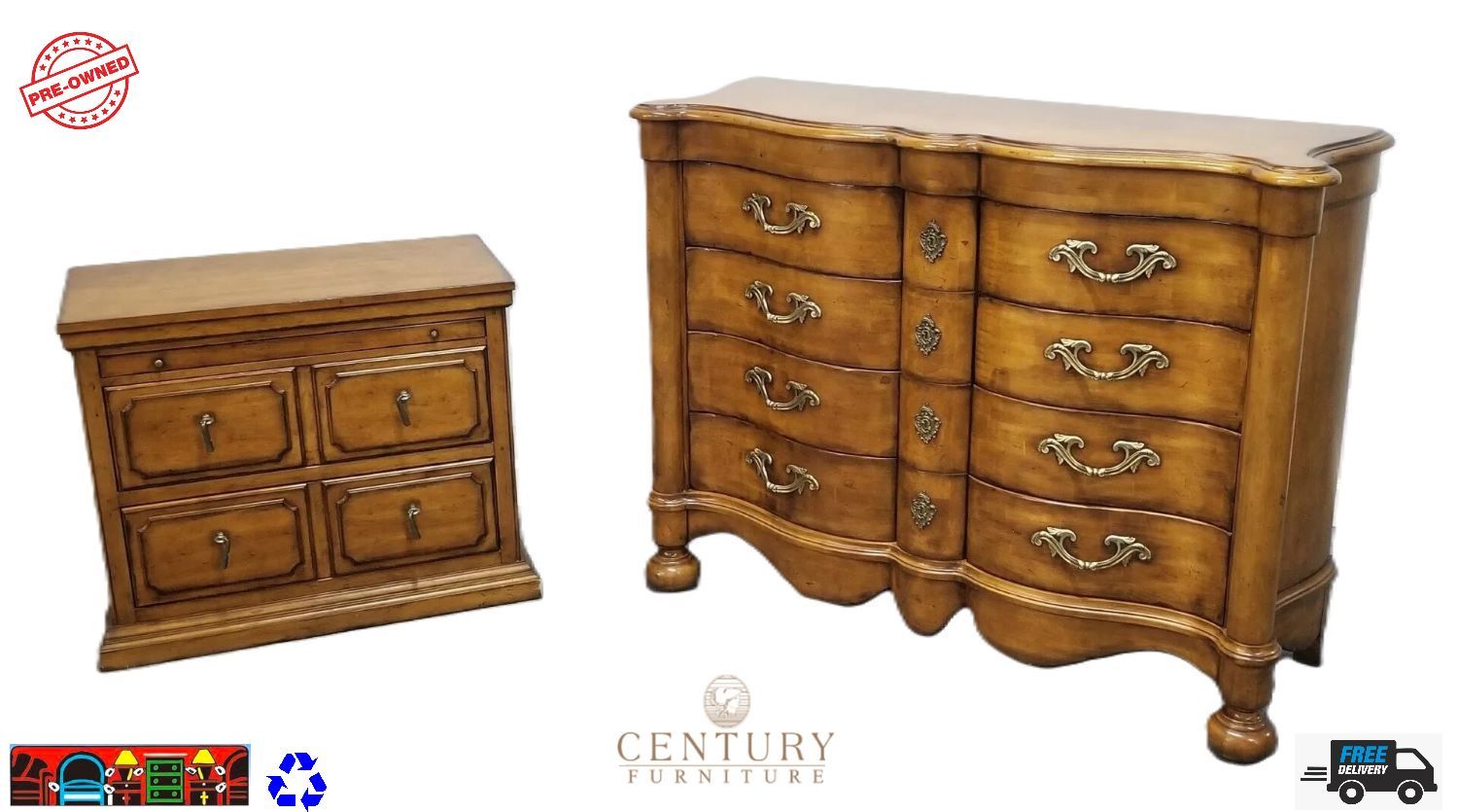 used colonial maple finish 8 drawer dresser & corresponding commode for sale at bratz-cfw/fort myers fl.