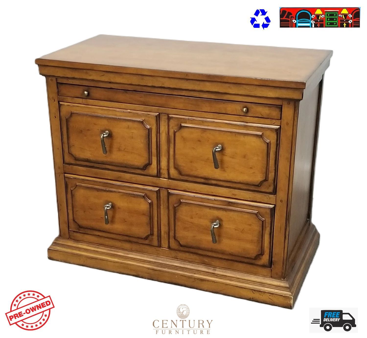 used colonial maple finish 2 drawer commode with slide out serving tray & iron handles for sale at bratz-cfw/fort myers fl.