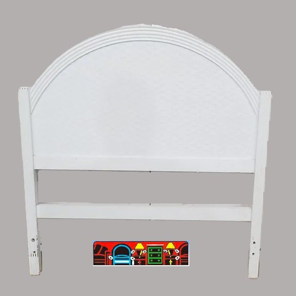 used white twin headboard wood with wicker accents for sale at bratz-cfw/fort myers fl.