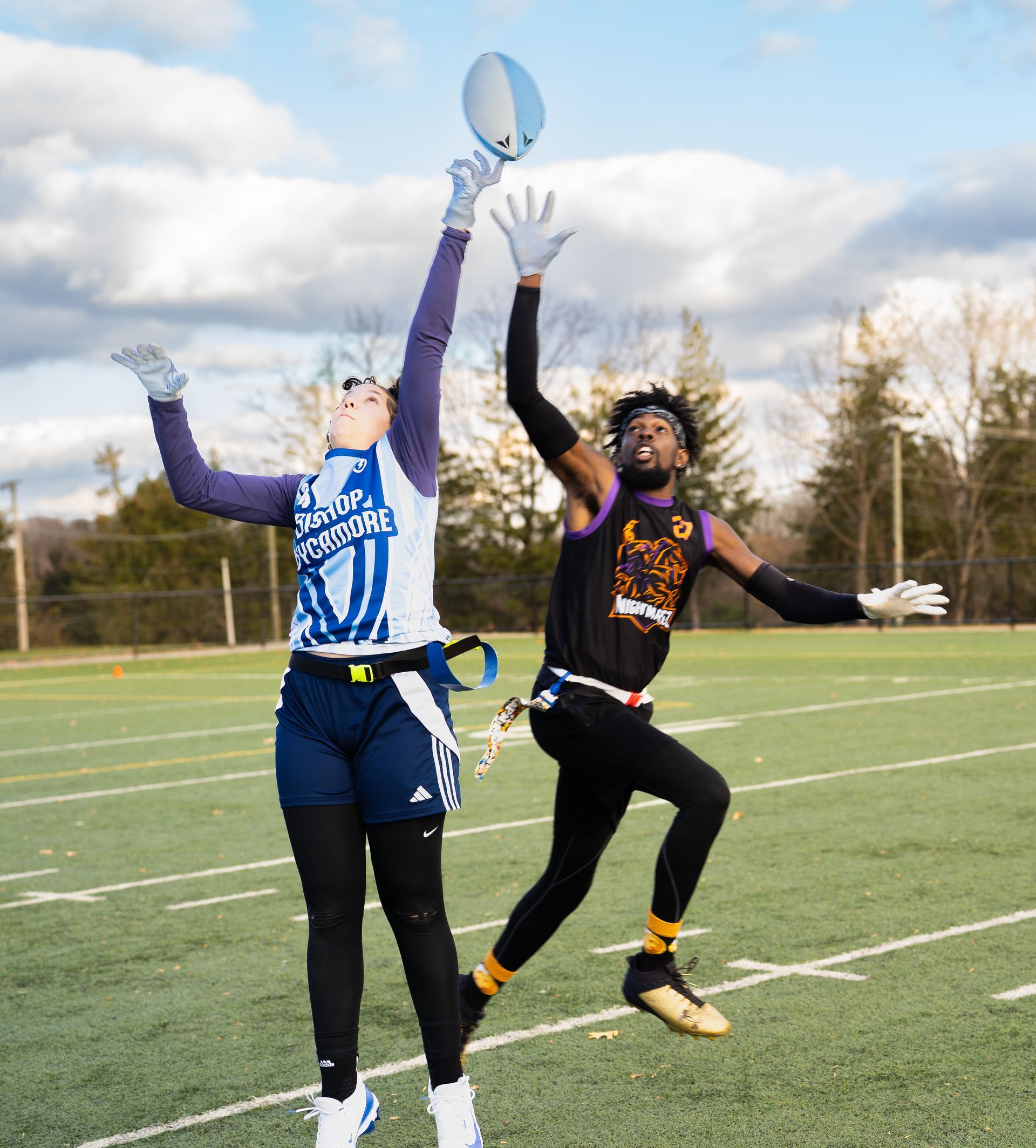 Adult flag football league game in Morris County, New Jersey