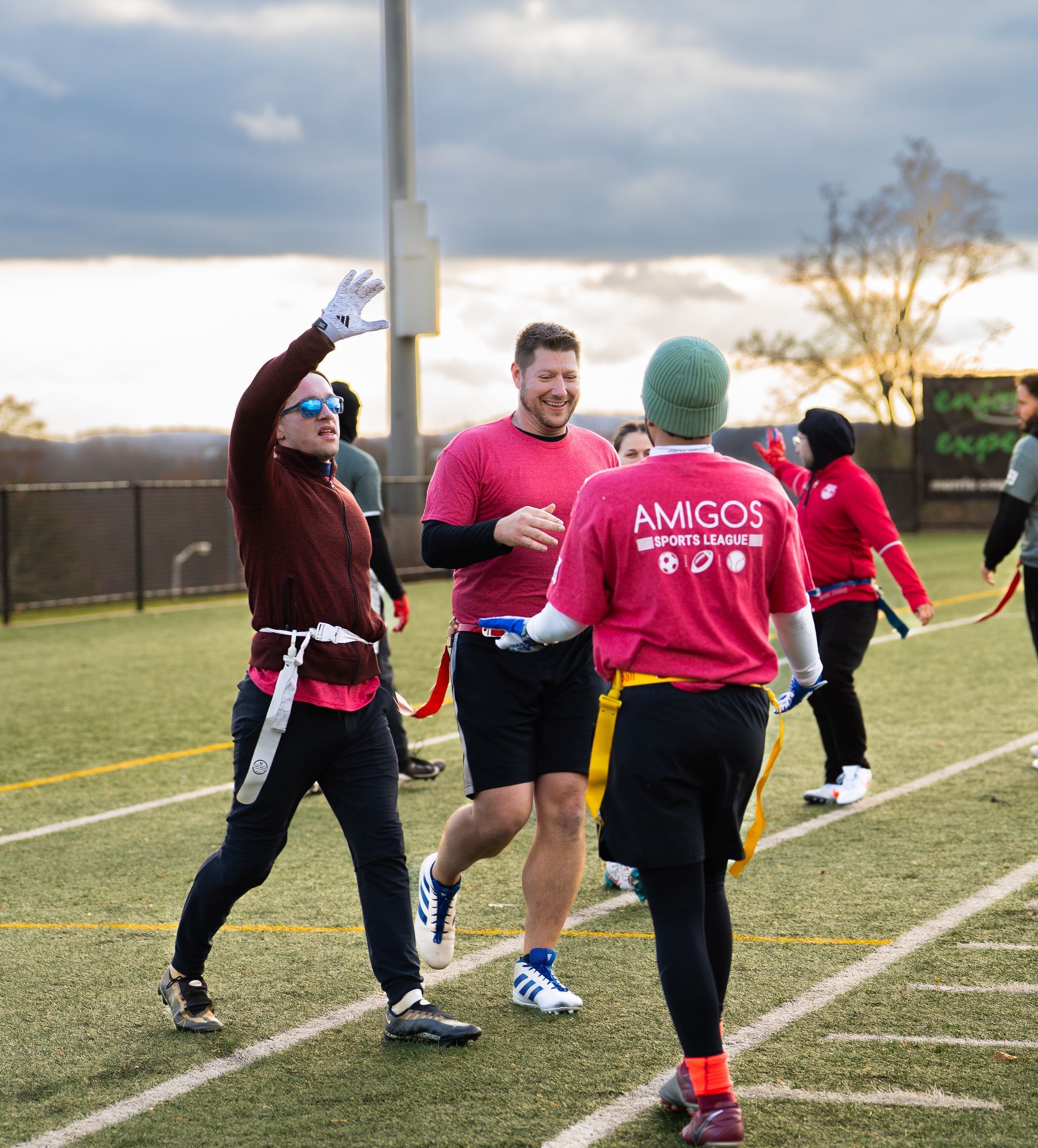 Adult flag football league game in Morris County, New Jersey