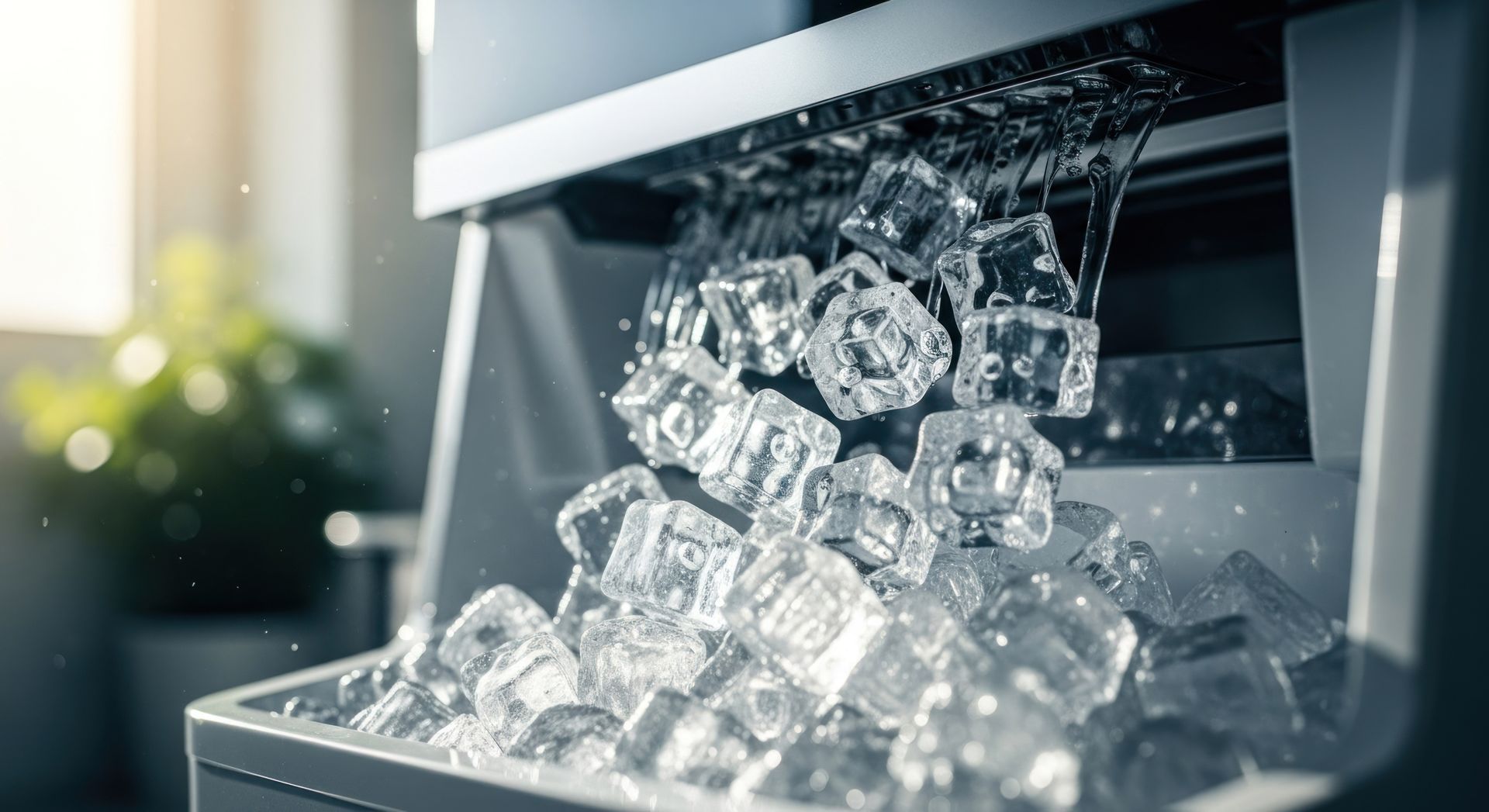 Ice cubes spilling out of an ice machine.