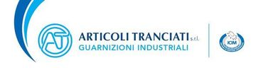 Logo per Articoli Tranciati srl Garnizioni Industriali in blu e bianco, con stemma circolare e testo