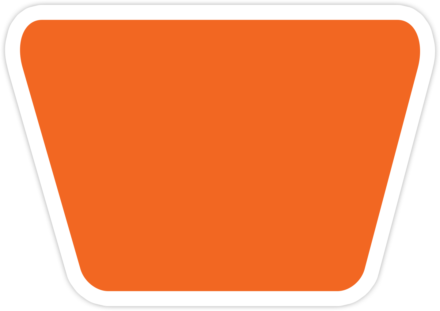 Orange rounded trapezoid icon with a white border