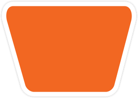 Orange rounded trapezoid icon with a white border