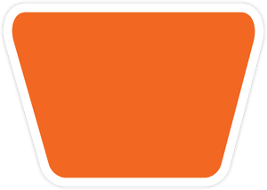 Orange rounded trapezoid icon with a white border