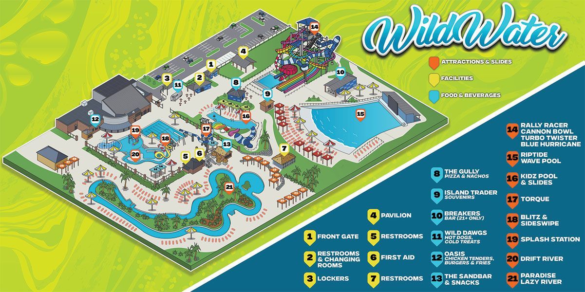 A map of a water park with the words tap to open on it.