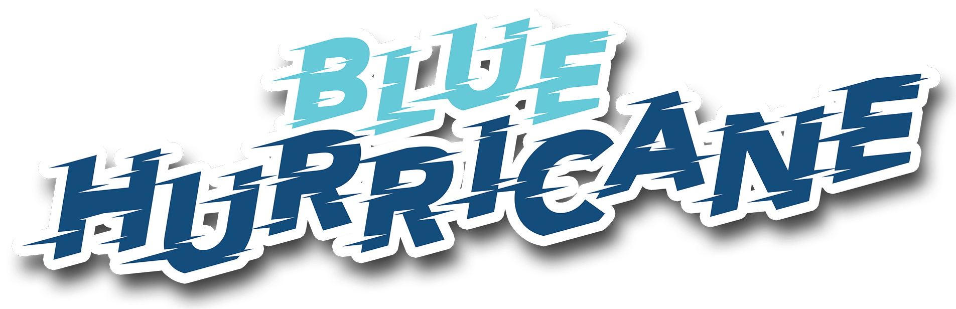 Stylized blue text reading “BLUE HURRICANE” with a shadowed, icy effect