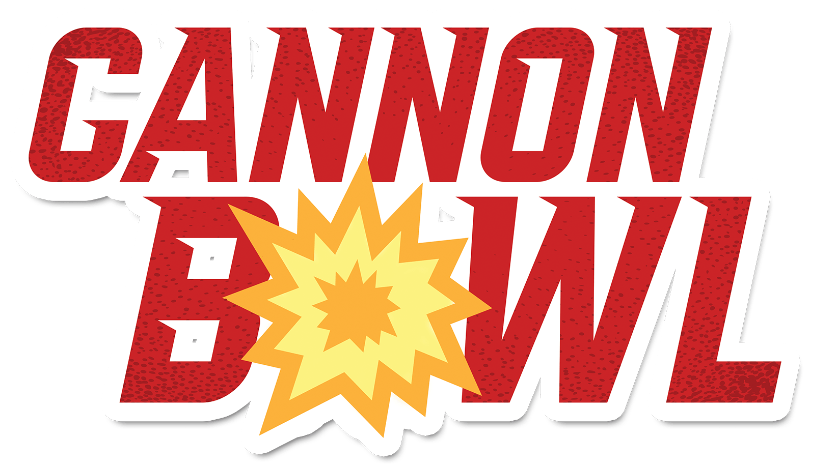 Gannon Bowl logo in red and white with a yellow starburst center on a white background
