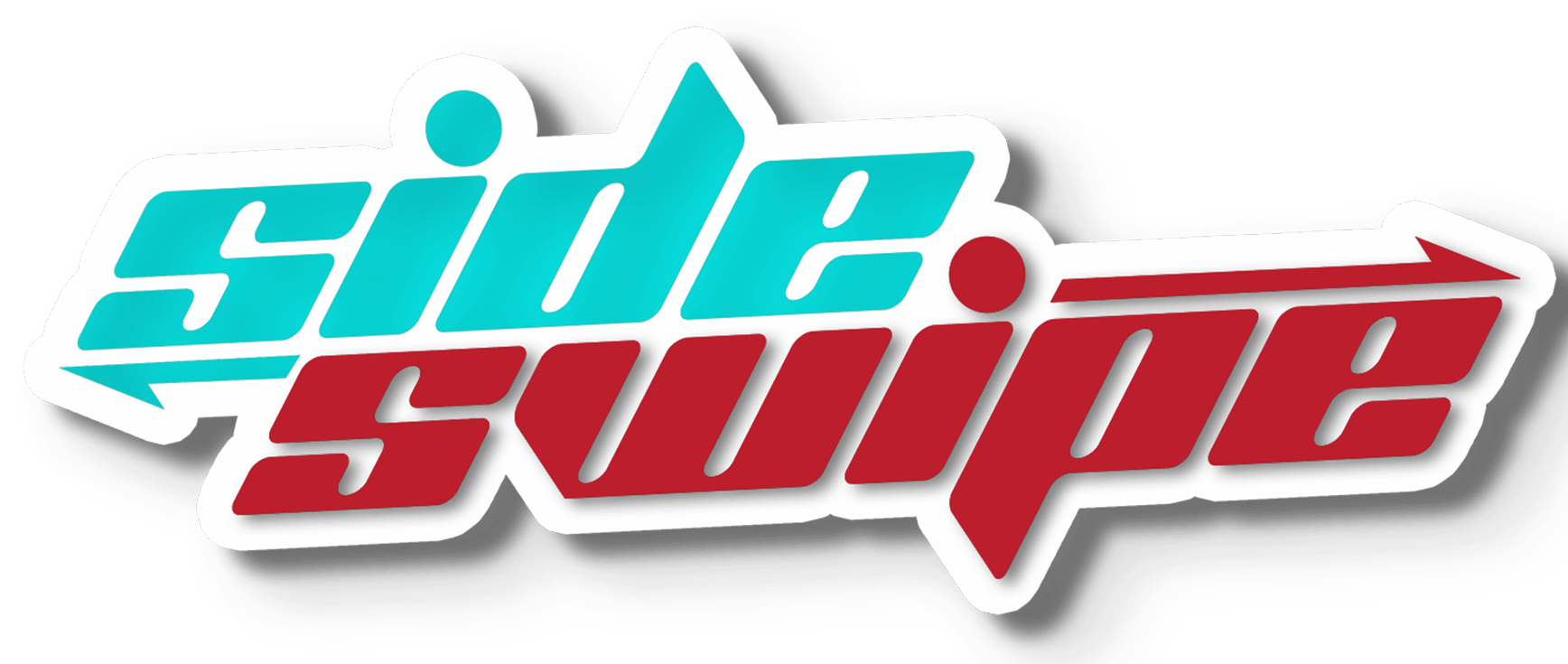 Stylized “side swipe” logo in teal and red with a white shadow effect
