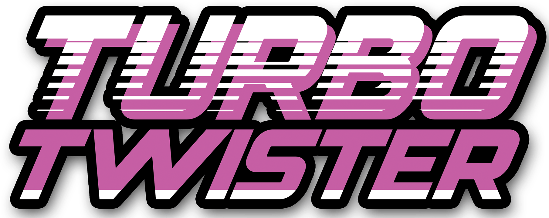 Stylized pink and white Turbo Twister logo with black outline and slanted text