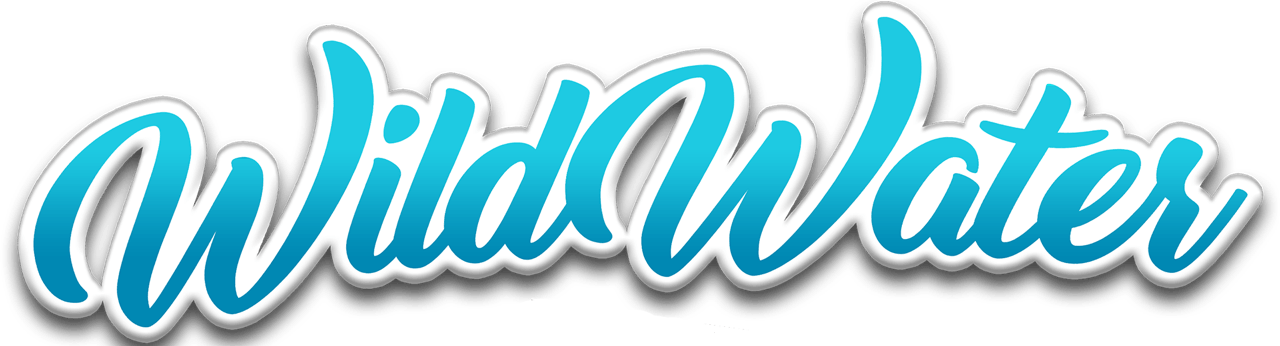 WildWater logo in blue cursive with white outline and gray shadow on a white background