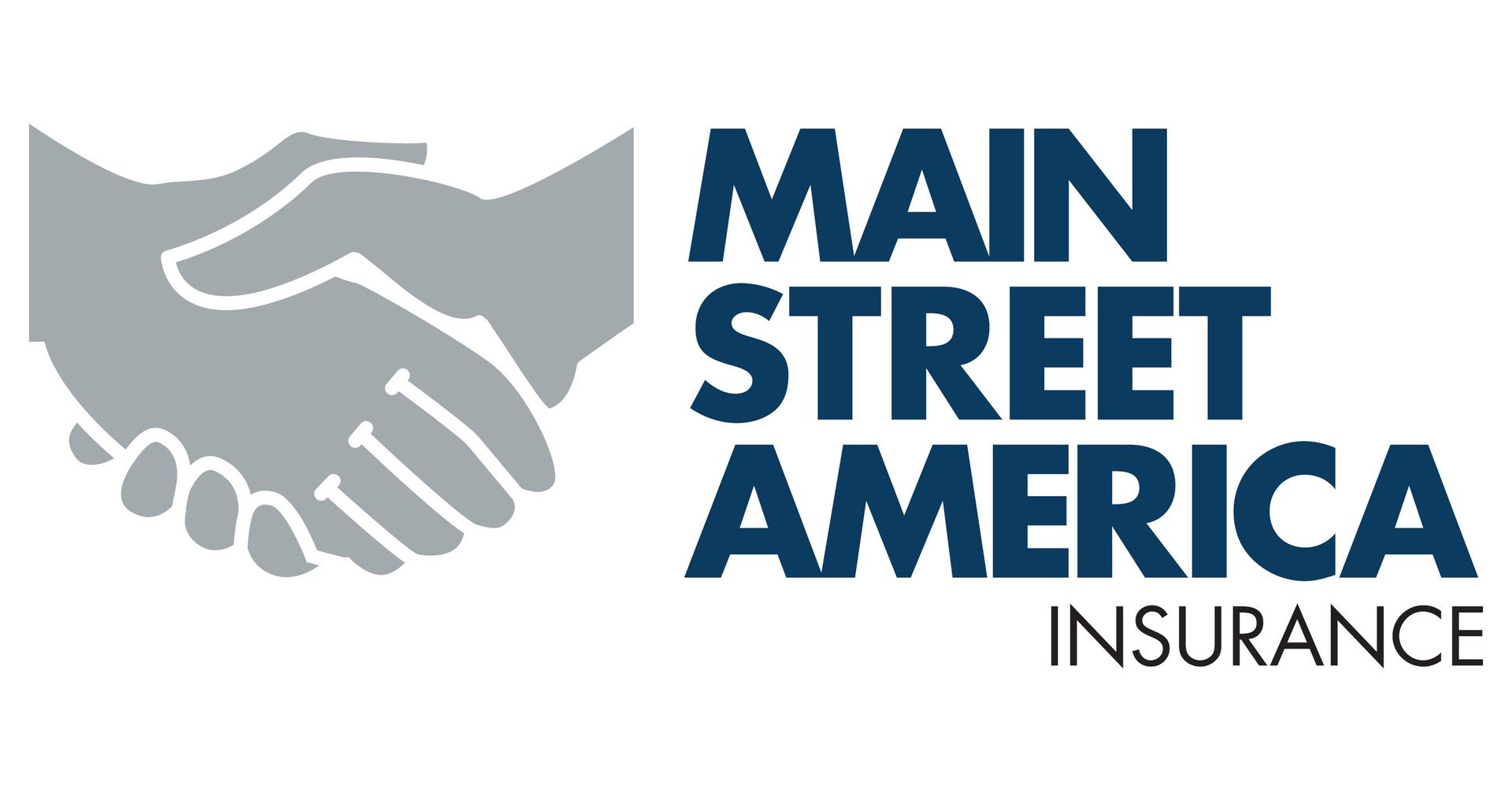 A logo for main street america insurance with two hands shaking.