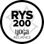 RYS 200 Yoga Alliance certification logo in black and white, with circular border and stylized text