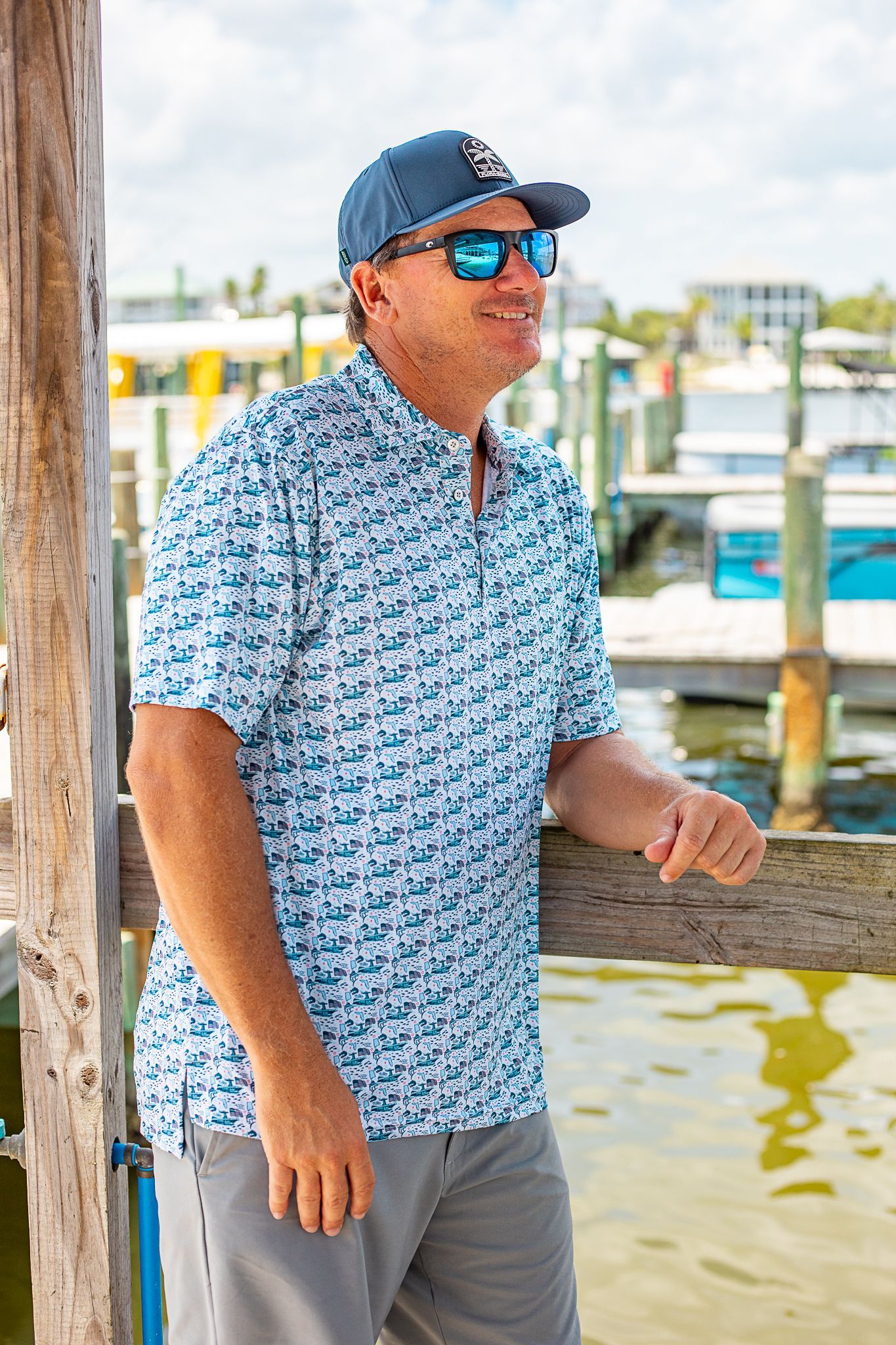 flora bama flag polo shirt