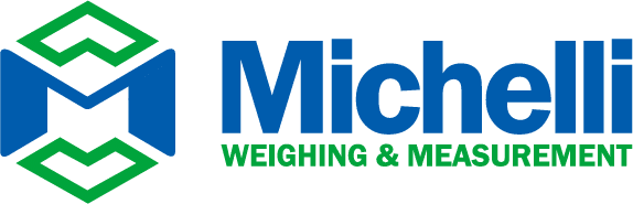Company logo for Michelli Weighing & Measurement, featuring a blue and green geometric icon next to the blue brand name.