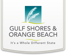 Logo for Gulf Shores & Orange Beach featuring palm fronds over a teal square and the text
