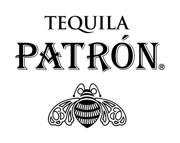 The black and white Tequila Patrón logo featuring the brand name above a stylized bee icon.