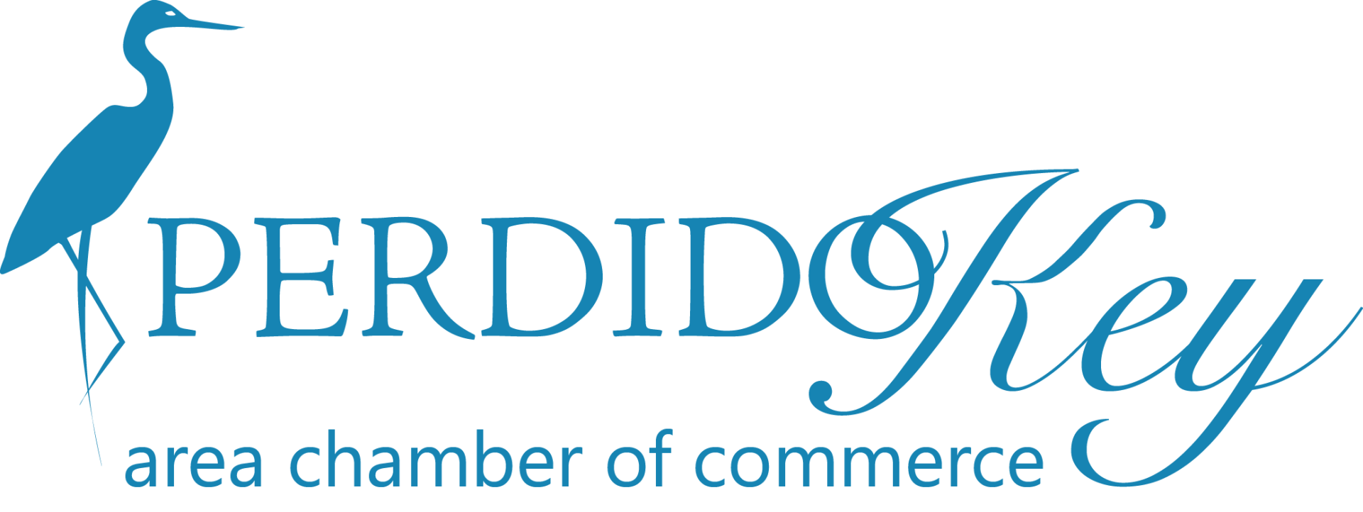Logo for the Perdido Key Area Chamber of Commerce featuring a blue heron silhouette next to blue text.