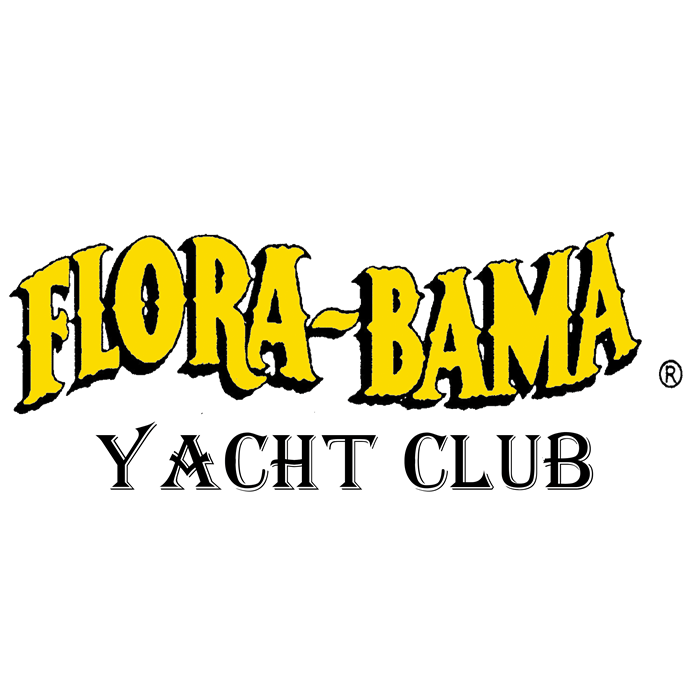 The Flora-Bama Yacht Club logo, featuring yellow, distressed text above black text on a white background.
