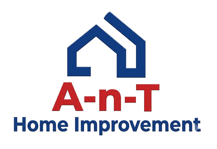 A-n-T Home Improvement logo with blue house icon, red company name, and blue text on white background