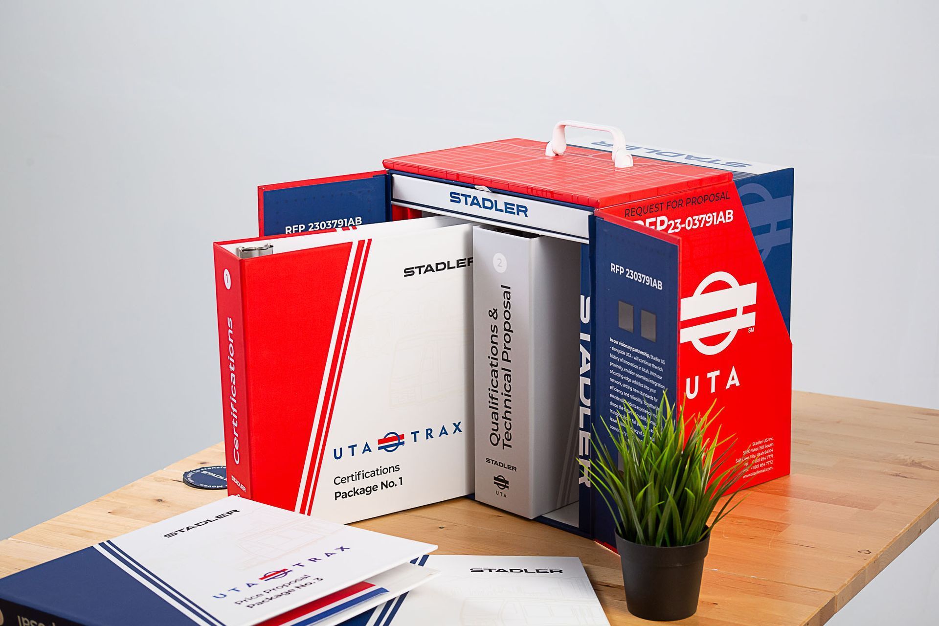 Japanese language textbooks and notebooks arranged on a desk beside a small potted plant.