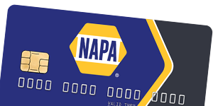 NAPA credit card, blue and gold design with logo and card number, angled view.