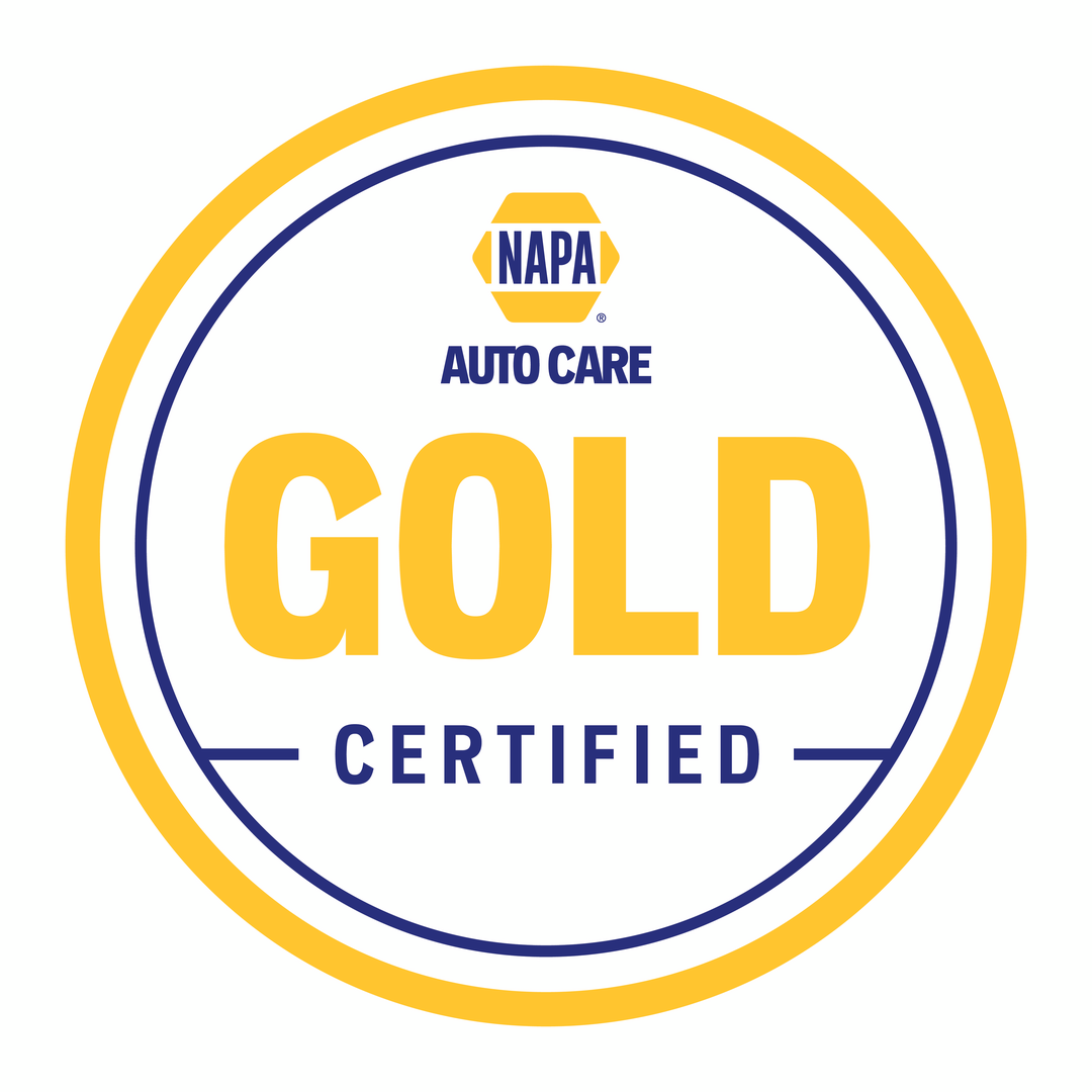 NAPA Auto Care Gold Certified badge: yellow and blue circular design, white center with