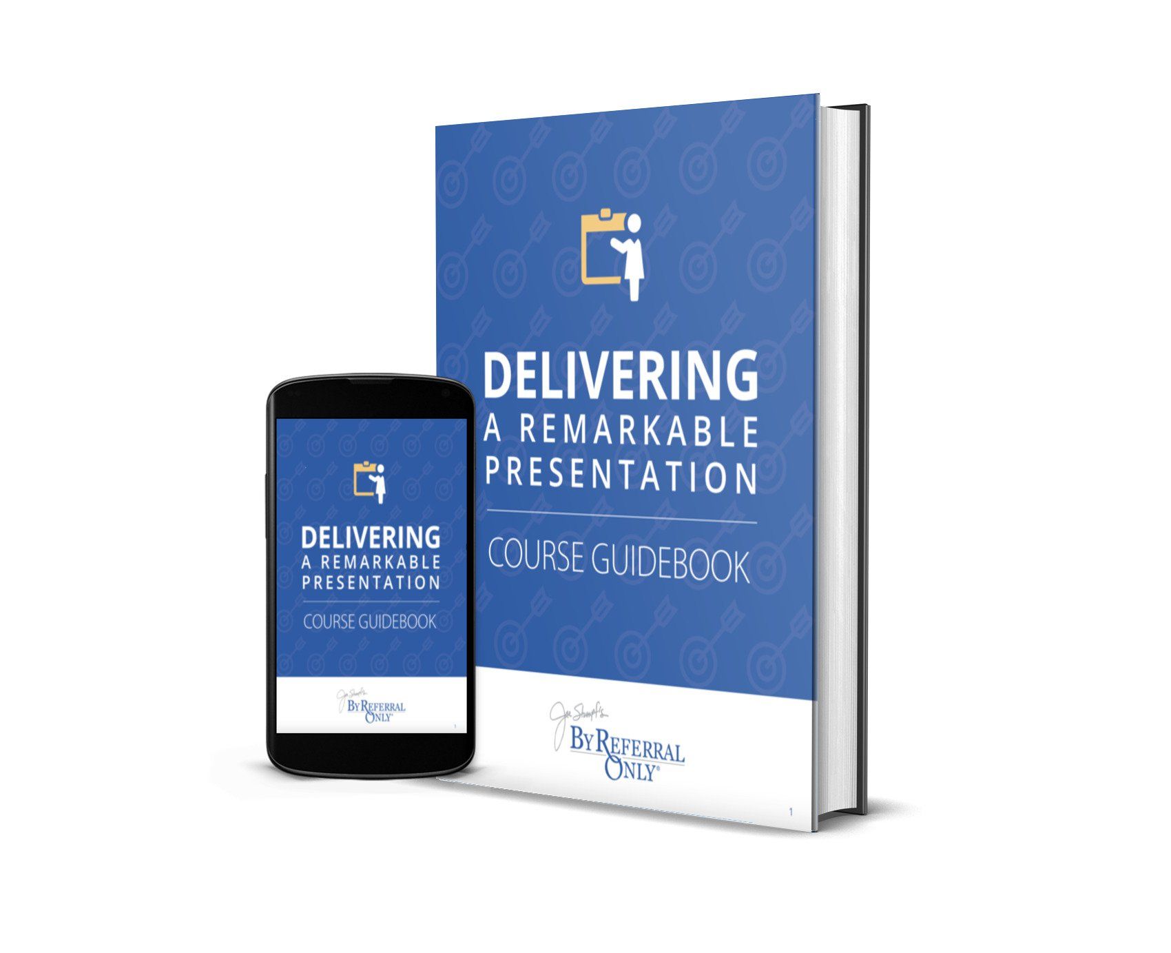 A blue guidebook and a smartphone, both displaying the title