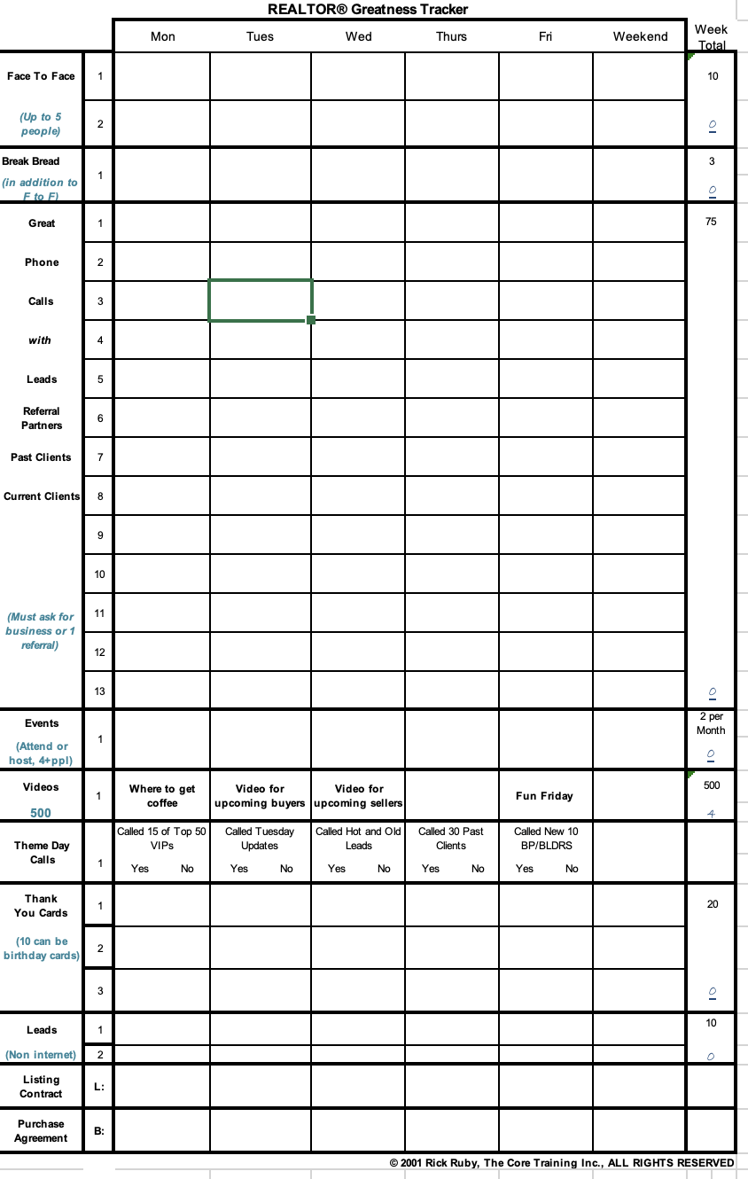 A blank weekly menu planning grid with rows for meals and columns for days of the week